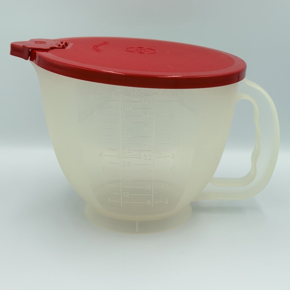 VTG Tupperware 2L Batter Bowl Measuring Pitcher‎ Red Lid 500B-1 Mix Pour USA
